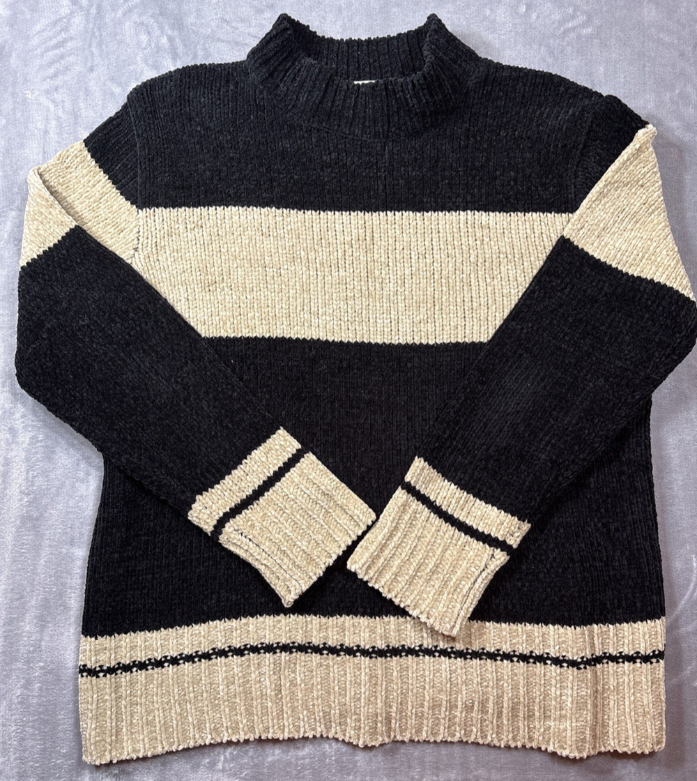 Basic Editions Size Large 100% Acrylic Beige And Black Mock Turtleneck Sweater